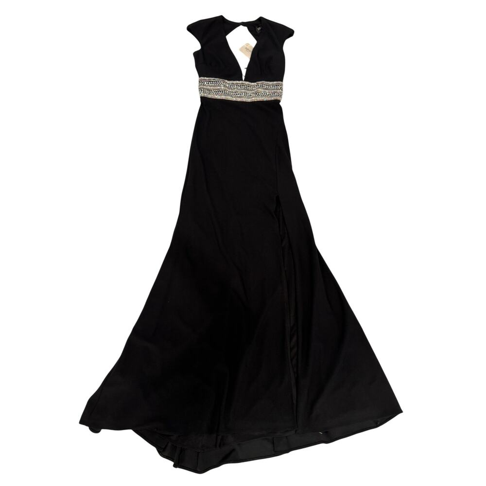 Xscape Mermaid Evening Gown Dress 4 Black Beaded Open Back Formal Gala Slit NWT - Picture 3 of 16